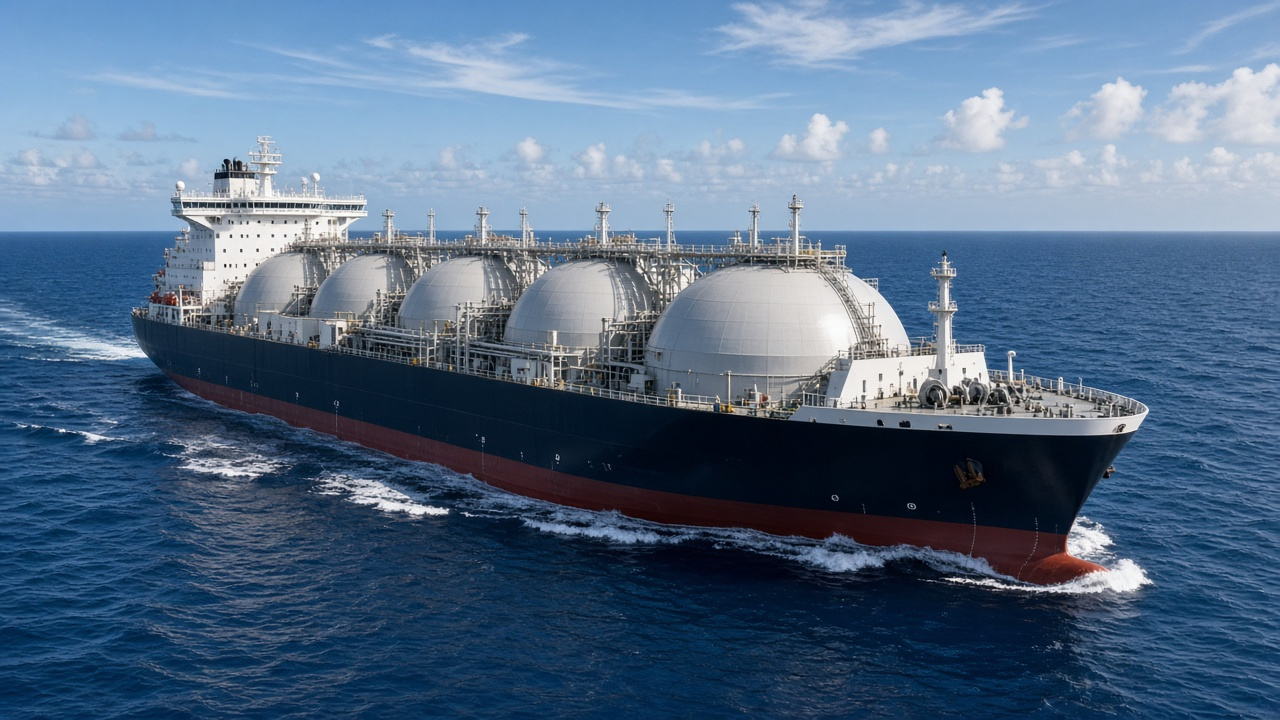 AI Generated: New LNG carrier built by Samsung Heavy Industries on the open sea, no text (Photorealistic, Grok Image 2)